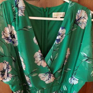 Laura dress, size 8, floral green, soft pink and blue. Midi/Maxi. Lining.